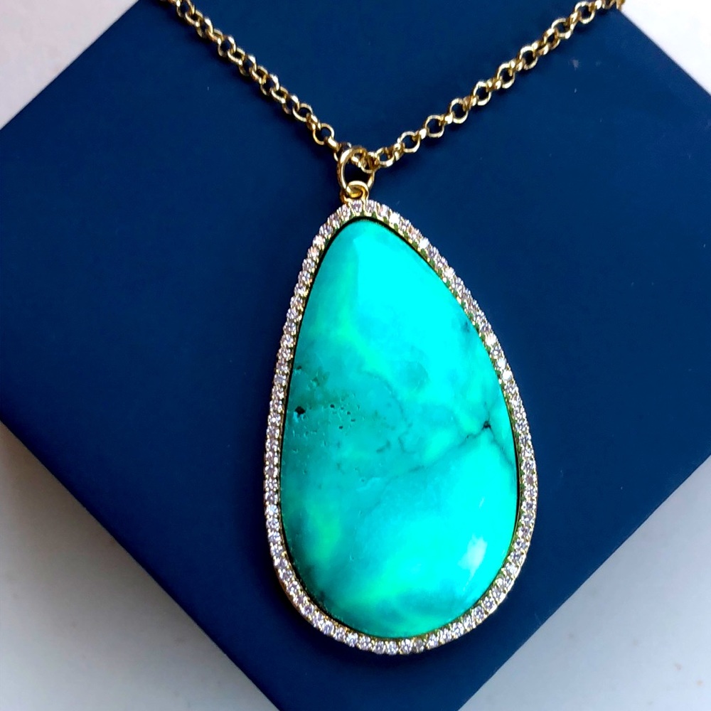 Marcia Moran Turquoise CZ Pendant Necklace